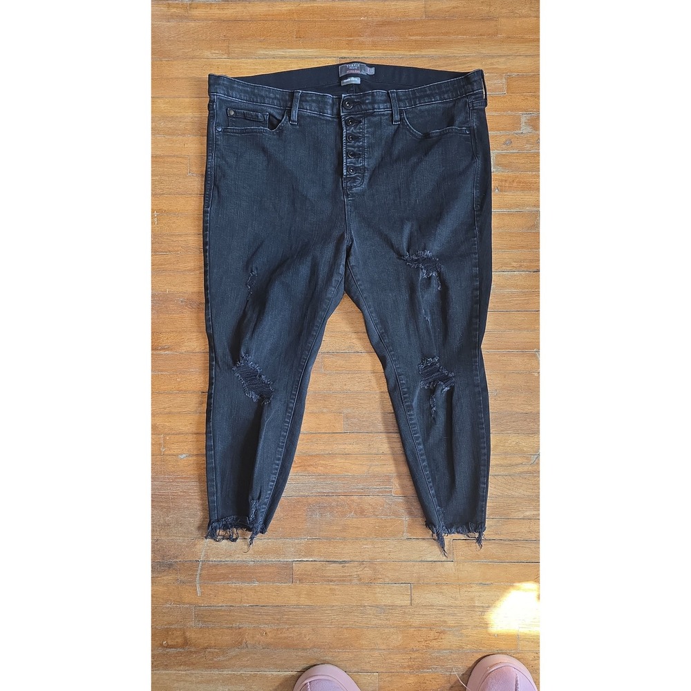 Torrid Sky High Skinny Jeans Black Distressed Raw Hem Button Fly Plus Size 22XS